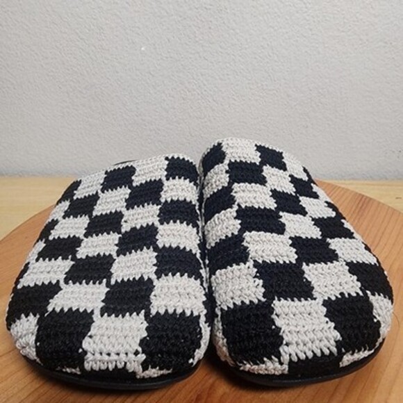The Sak Slide Sandals Shoes Womens Size 10 Black White Crochet Woven Platform - Picture 7 of 12